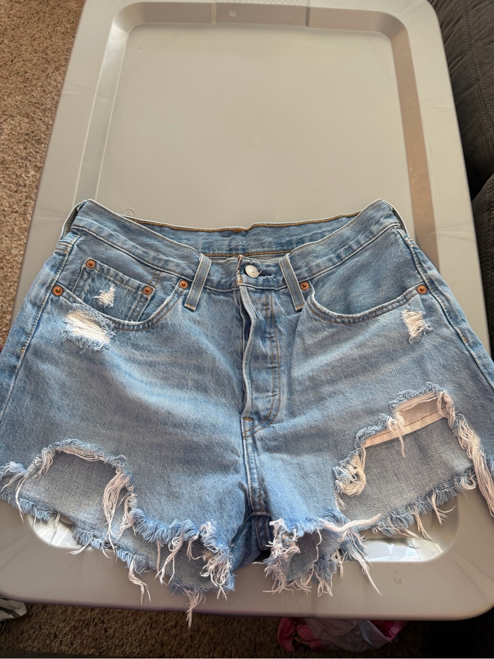 Levi's Light Blue Distressed Denim Cutoff Shorts